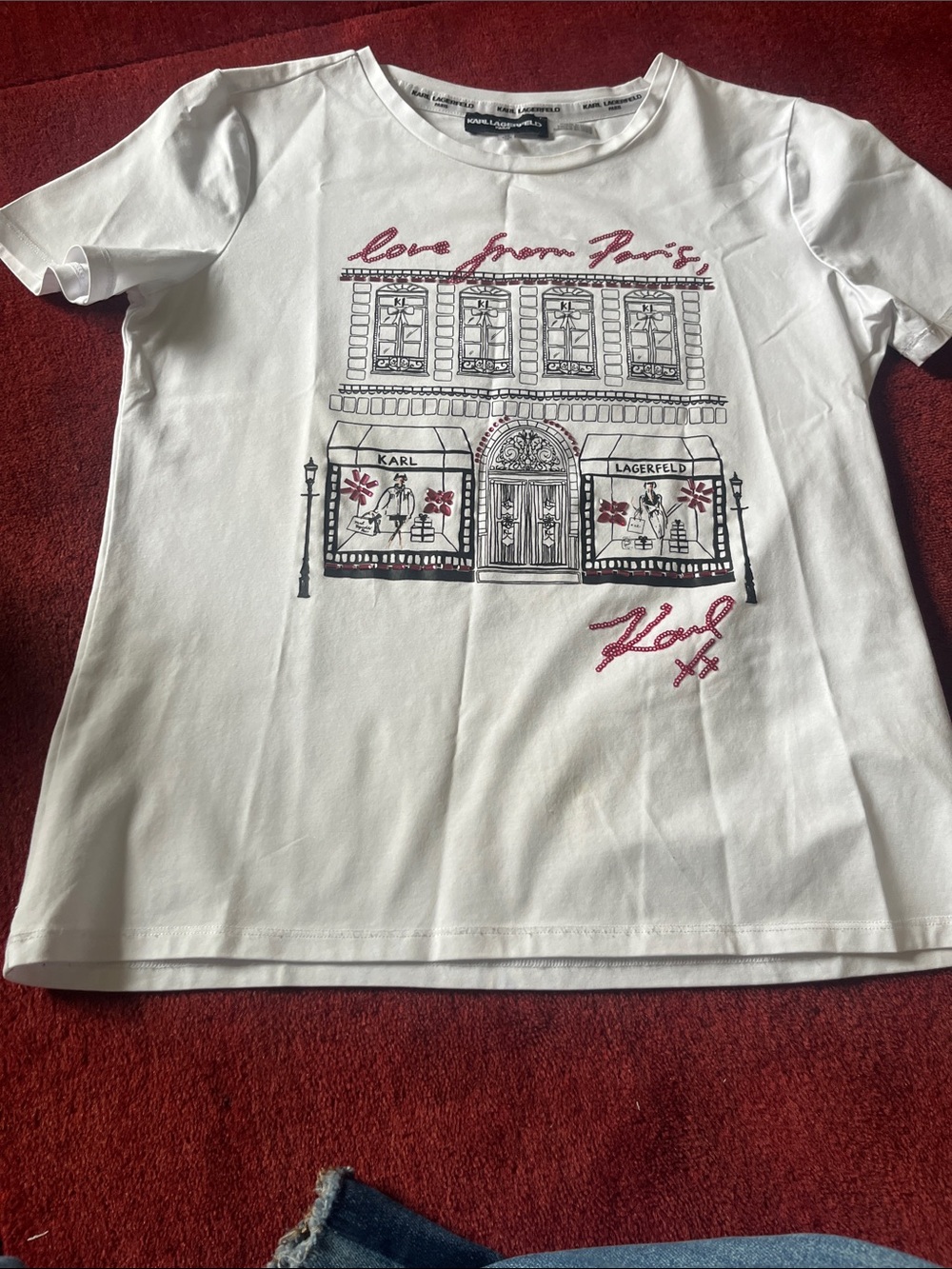 Karl Lagerfeld White Tee with Pink & Black Paris Graphic - Picture 6 of 6